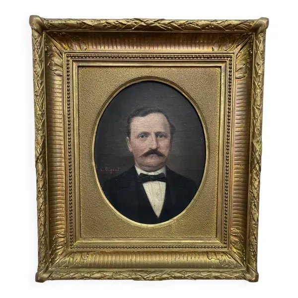 Portrait,  huile sur toile homme à la moustache signé Louis Joseph Digout, XIXème s.