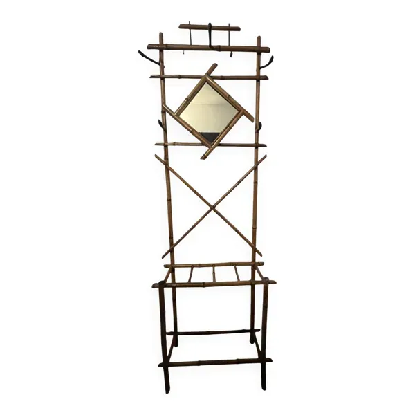 Art déco, vestiaire porte manteaux bambou miroir losange vers 1930