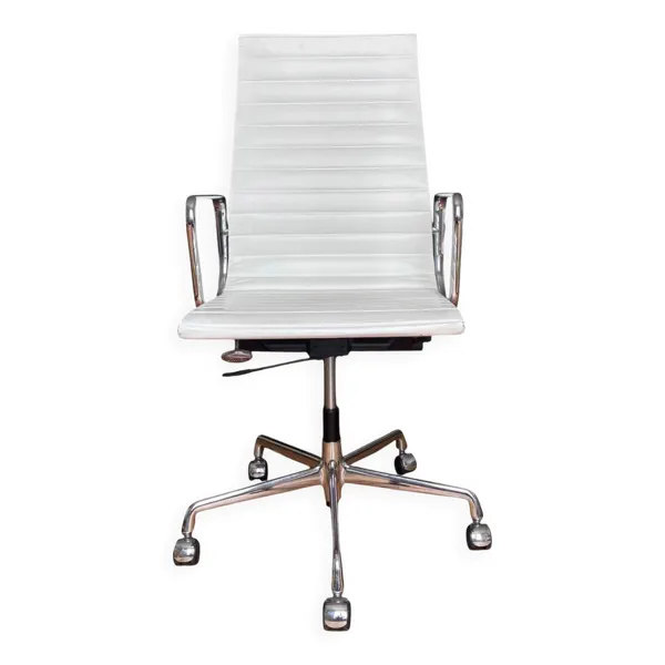 Fauteuil de Bureau Eames EA 119 Cuir Blanc (Herman Miller / Vitra 1970)