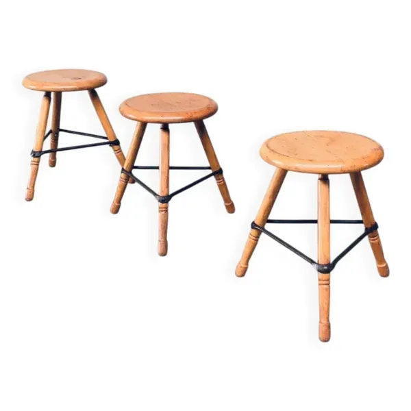 Industrial Low Tripod Stools, Belgium, 1950s, Set of 3