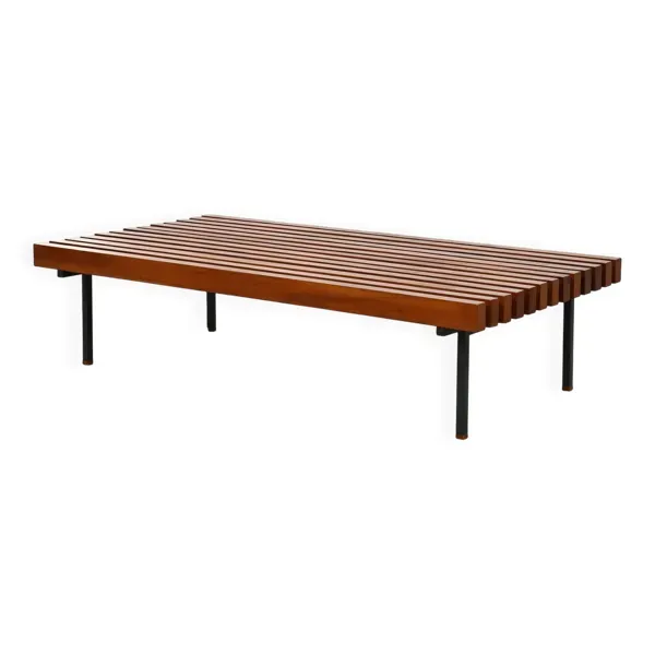 Table basse / banc en bois à lattes français, années 1960