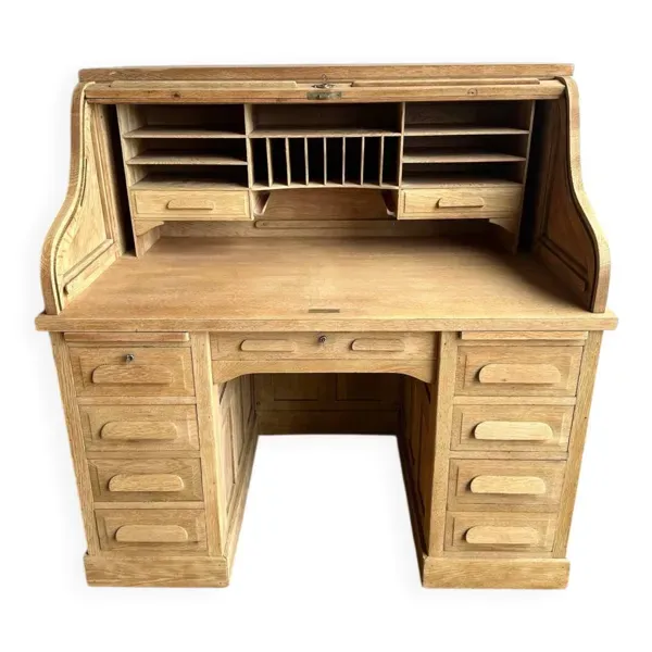 Bureau à cylindre ancien en chêne rénové – clé d’origine