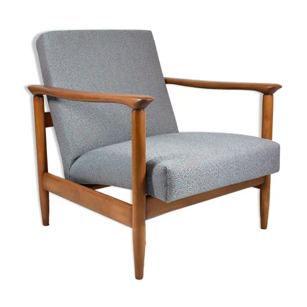 Fauteuil polonais vintage, modèle GFM-142, années 1960, entièrement rénové, tissu gris