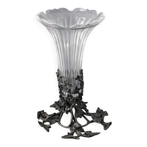 Vase ancien Art nouveau en cristal et bronze patiné – vers 1895–1910
