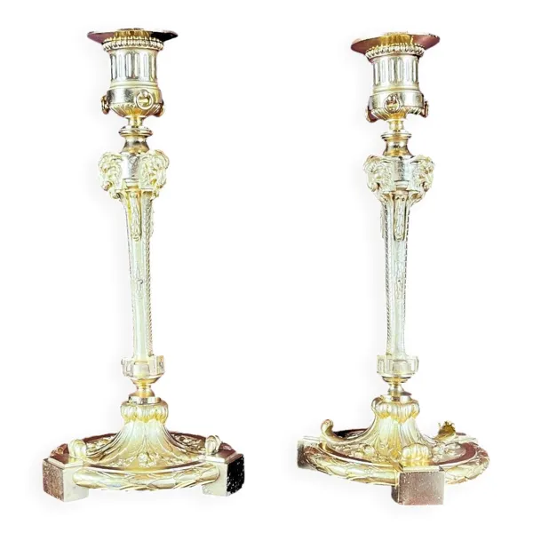 Paire de bougeoirs en bronze doré et ciselé Maison Marnyhac, 19ème siècle