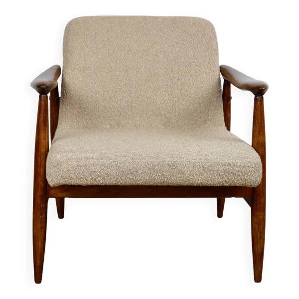 Fauteuil vintage GFM 300-202 design J.Kedziorek Loft années 70 en bouclée beige-or.