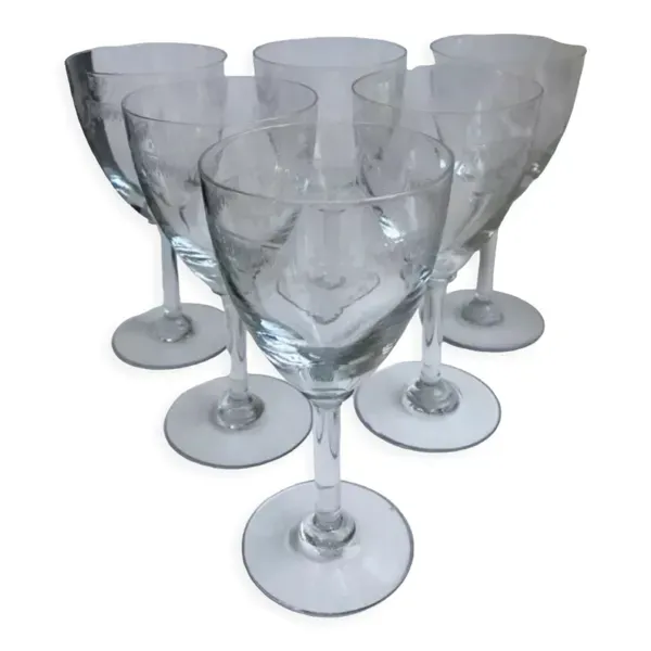 Lot de 6 verres à vin en cristal gravé années 30