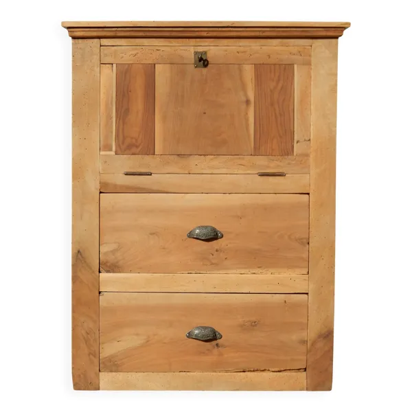 Buffet commode ancien meuble de métier en noyer clair massif