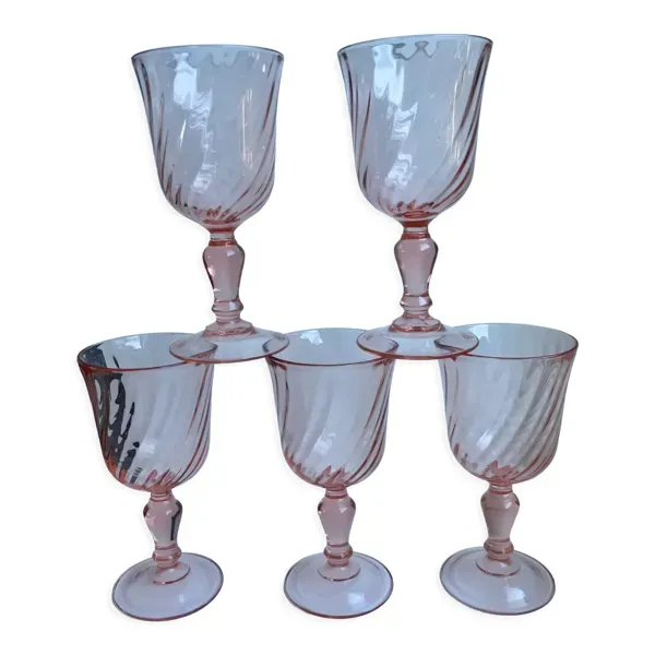 Lot de 5 verres à vin roses années 50
