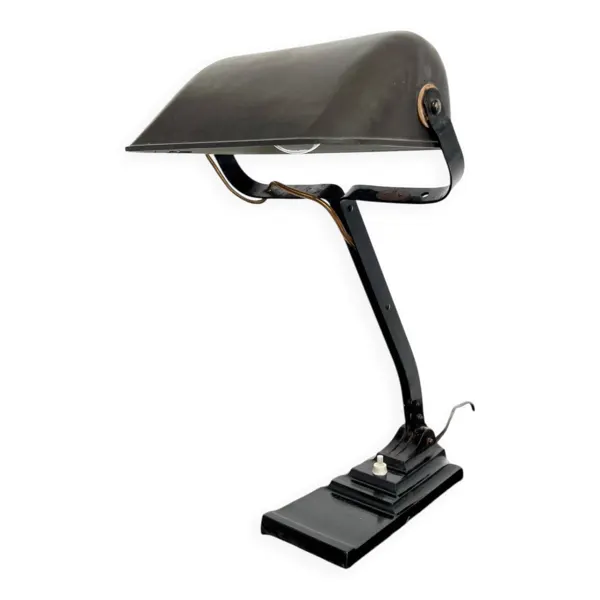 Lampe de bureau articulée ERPE — Métal noir et bakélite, Belgique, années 30-40