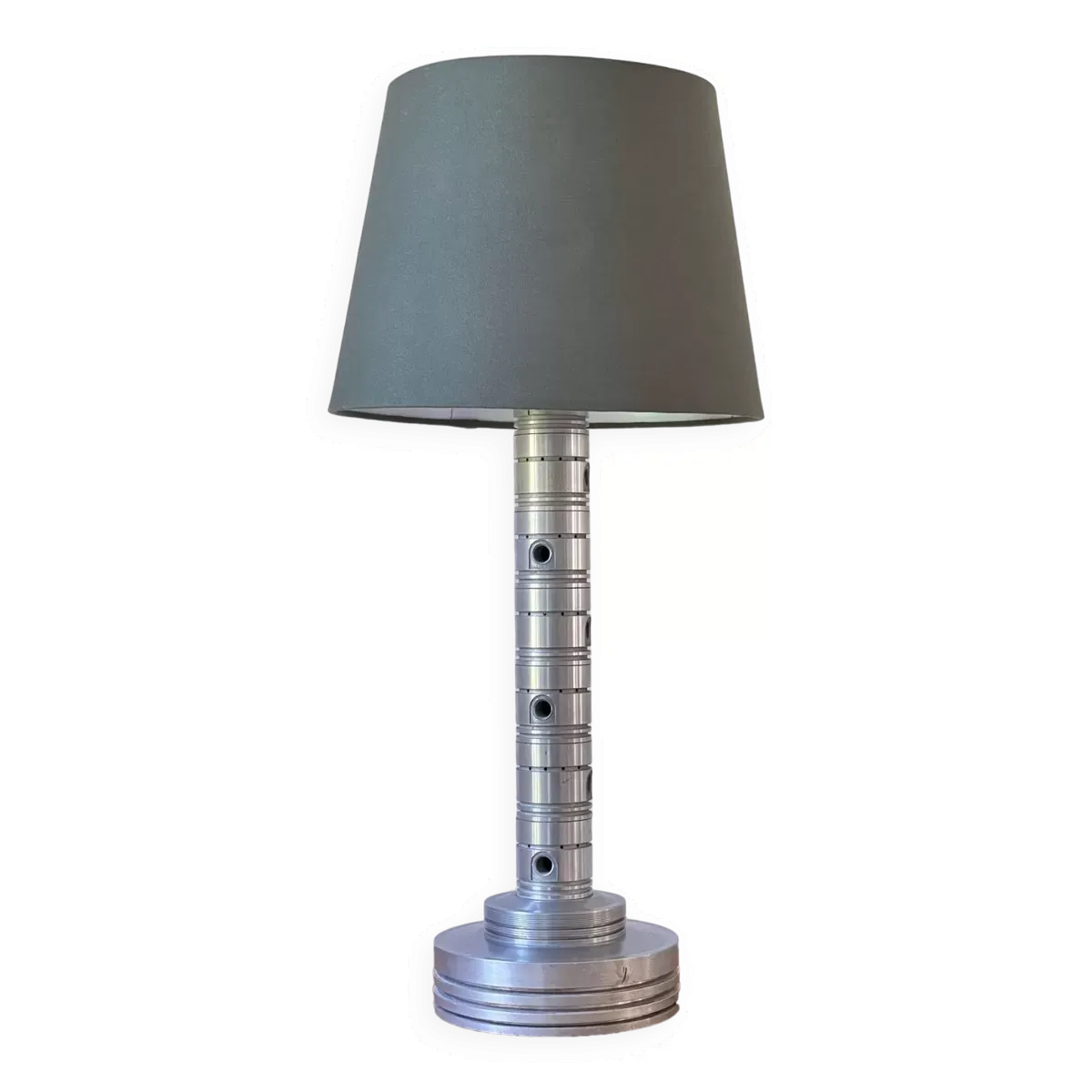 Lampe industrielle métal poli et tissu kaki vintage