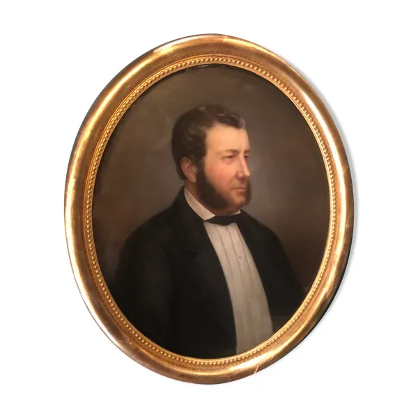 Pastel sur papier ''Homme aux favoris'' signé, encadré sous verre 1862