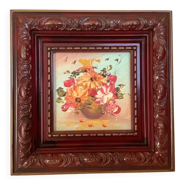 Mini tableau bouquet de fleurs huile sur panneau