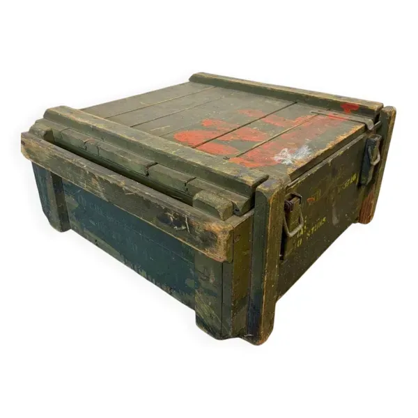 Caisse industrielle vintage en bois vert / coffre / caisse militaire
