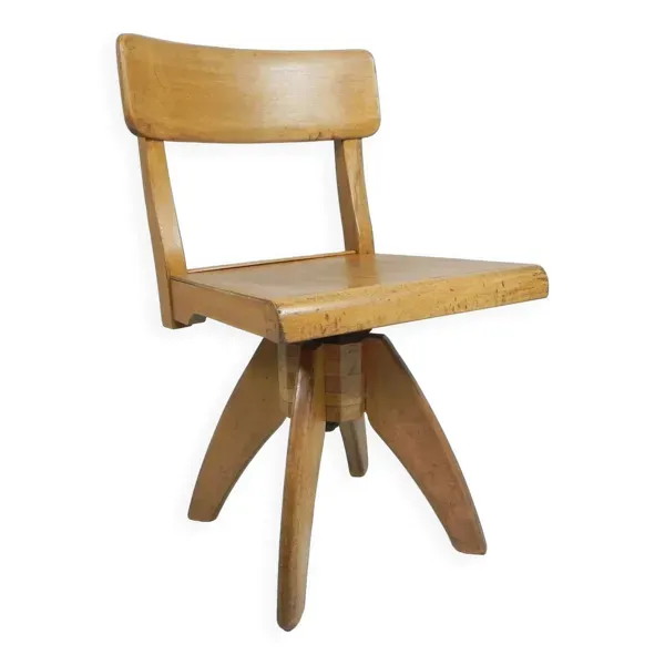 Chaise haute, chaise pivotante et chaise d'écolier en bois, années 1950