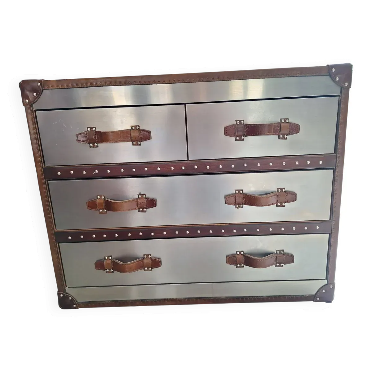 Commode vintage en cuir et acier Andrew Martin Howard