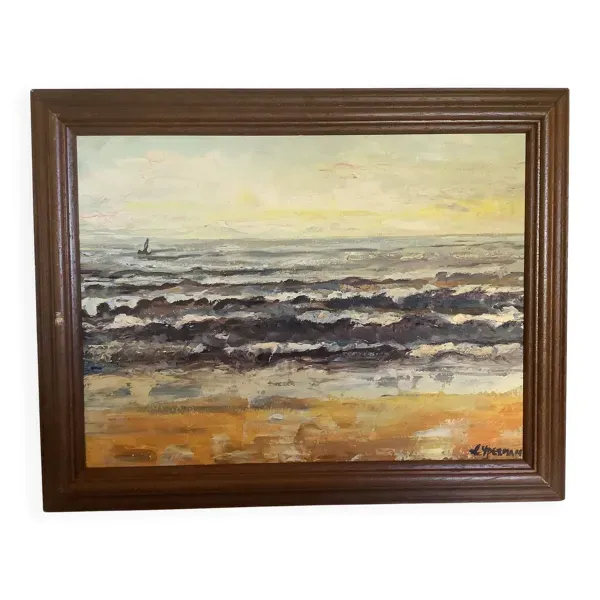 Tableau marine signé sur panneau d’isorel