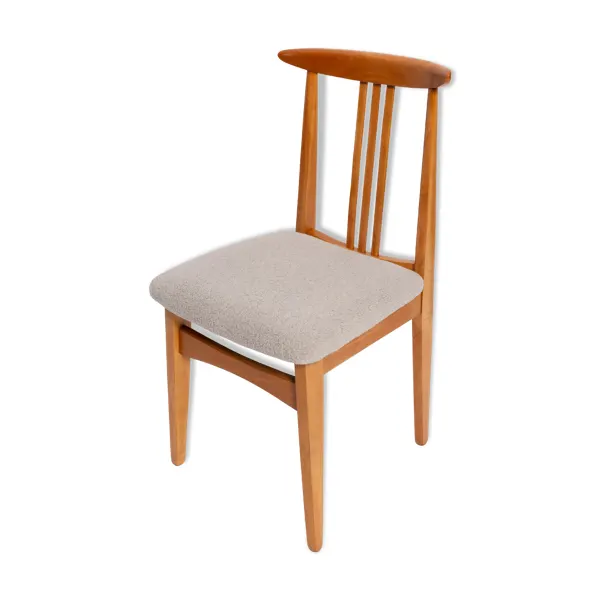 Chaise Mid-Century en Bouclé de Lin et Bois Clair par M. Zielinski, Europe, 1960s