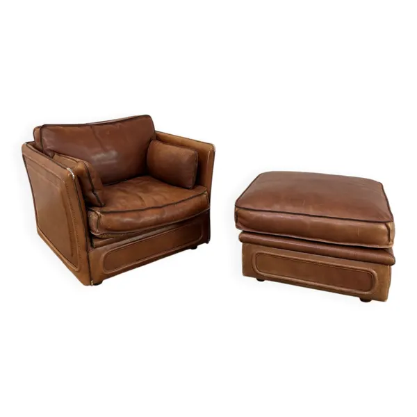 Fauteuil club et son ottoman 1980