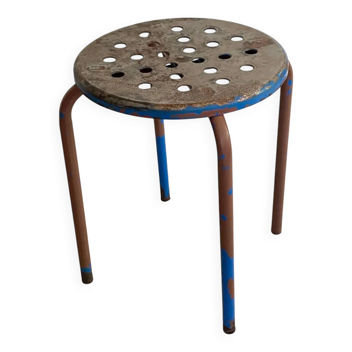 Tabouret industriel acier patine acier rouillé vintage