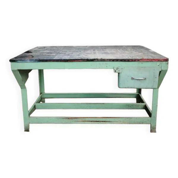 Ancien établi industriel en métal et bois