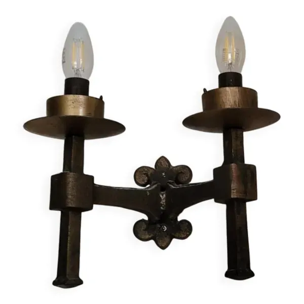 Rare ensemble de 7 appliques en Bronze Massif Martelé - Style Raymond Subes