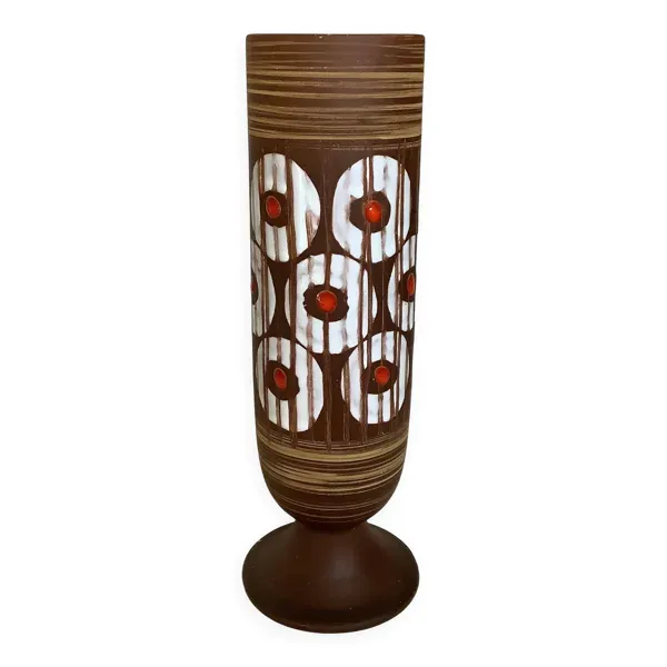 Vase mat et émaillé ronds blancs et rouges W Germany