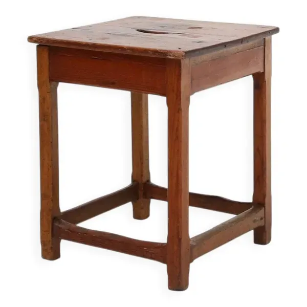 Tabouret en bois carré industriel avec poignée, Belgique, années 1920