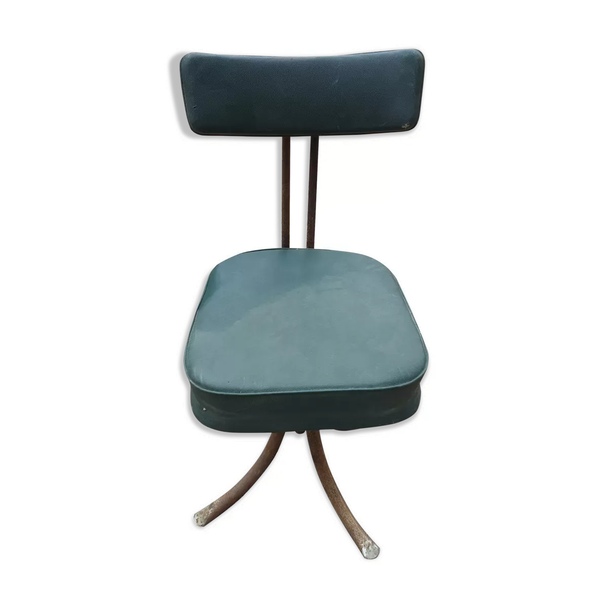 Chaise pivotante en skaï vert et acier chromé, Pullman, 1960