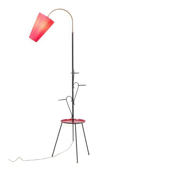 Lampadaire tablette tôle rouge vintage 50's rockabilly