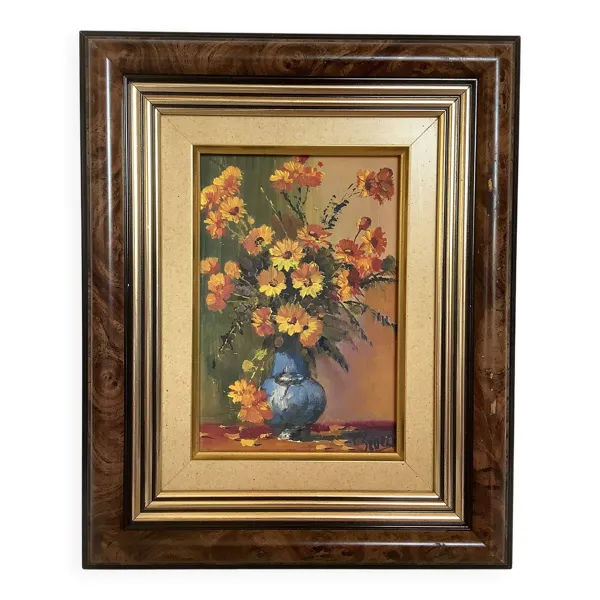 Petit tableau bouquet de fleurs huile sur panneau signée