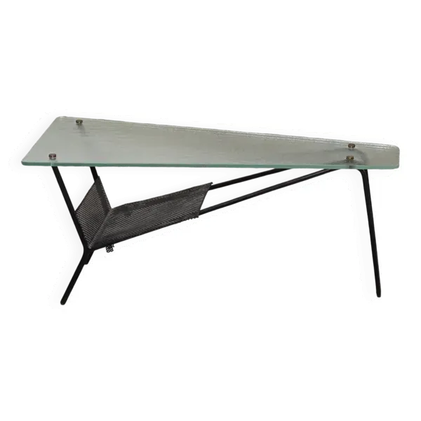 Table basse en verre et métal laqué noir