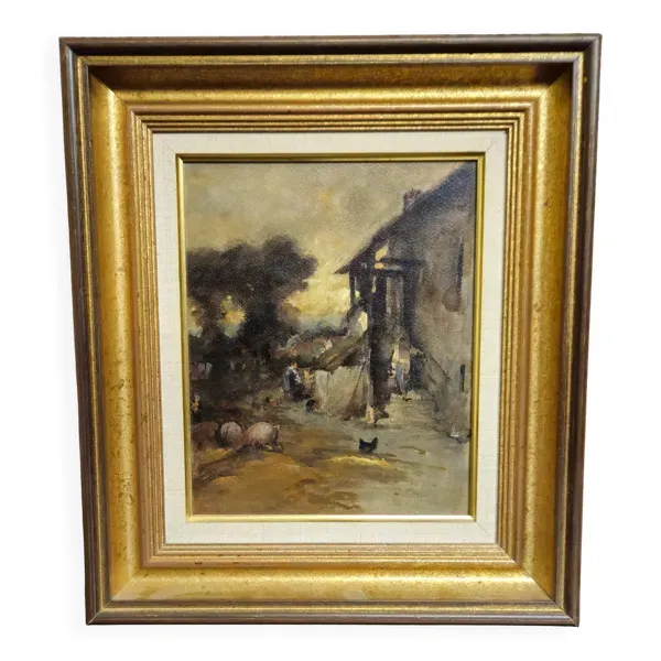 École française – d’après Auguste Boulard – Scène de ferme animée – Huile