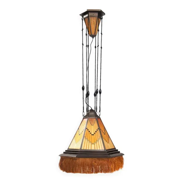 Lustre Art déco en verre peint de l'école d'Amsterdam, Pays-Bas, années 1930