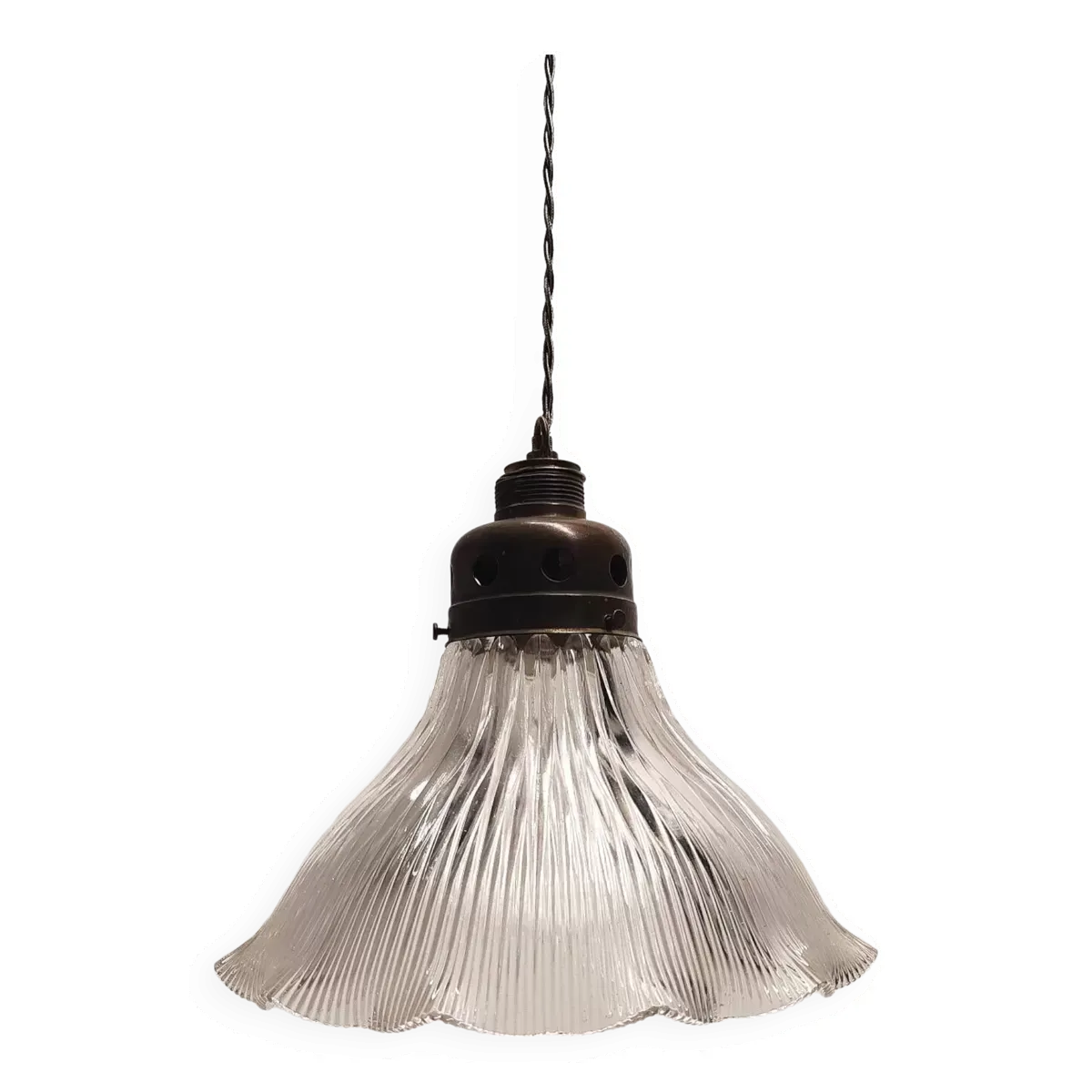Grande lampe en verre industriel holophane année 20