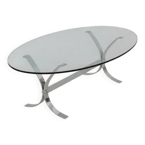 Table basse en verre et acier – Design moderniste des années 1970
