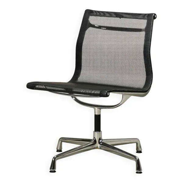 Chaises de salle à manger Eames Aluminum Group EA106 en maille noire, Vitra