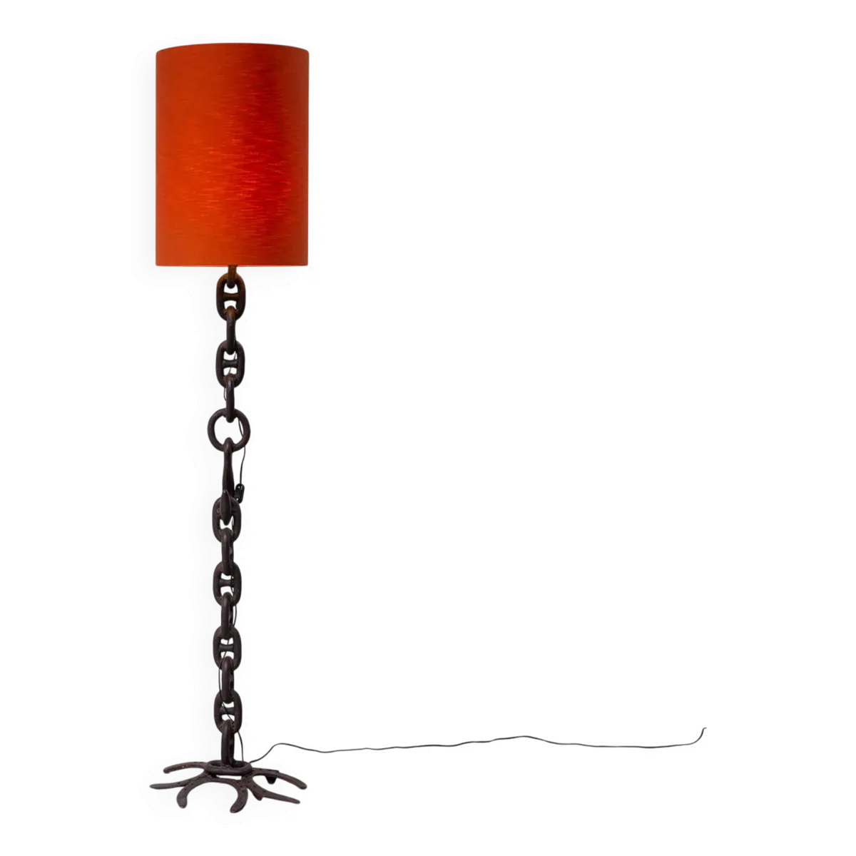 Lampadaire industriel sculptural en chaîne de fer soudée, design brutaliste des années 80