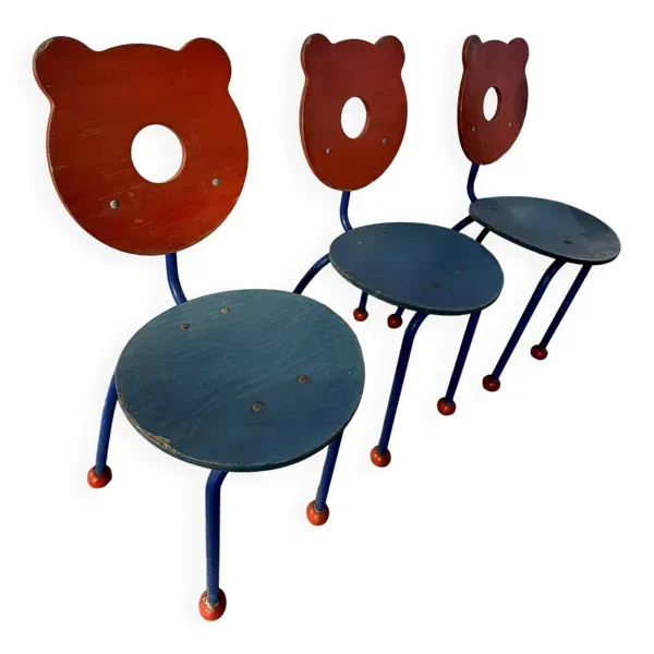 Lot de 3 chaises écoliers 1980's style Menphis