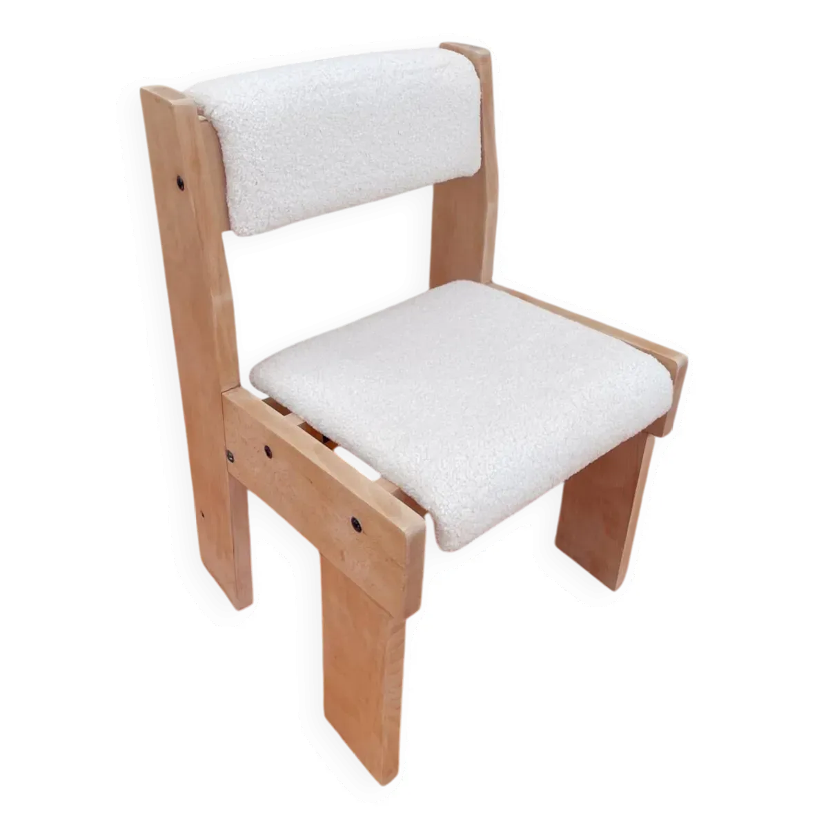 Chaise brutaliste bois et bouclette