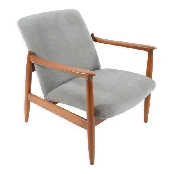 Fauteuil vintage restauré d’origine designer E. Homma, tissu gris