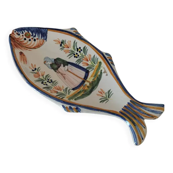 Coupelle poisson Quimper Henriot décor breton peint à la main