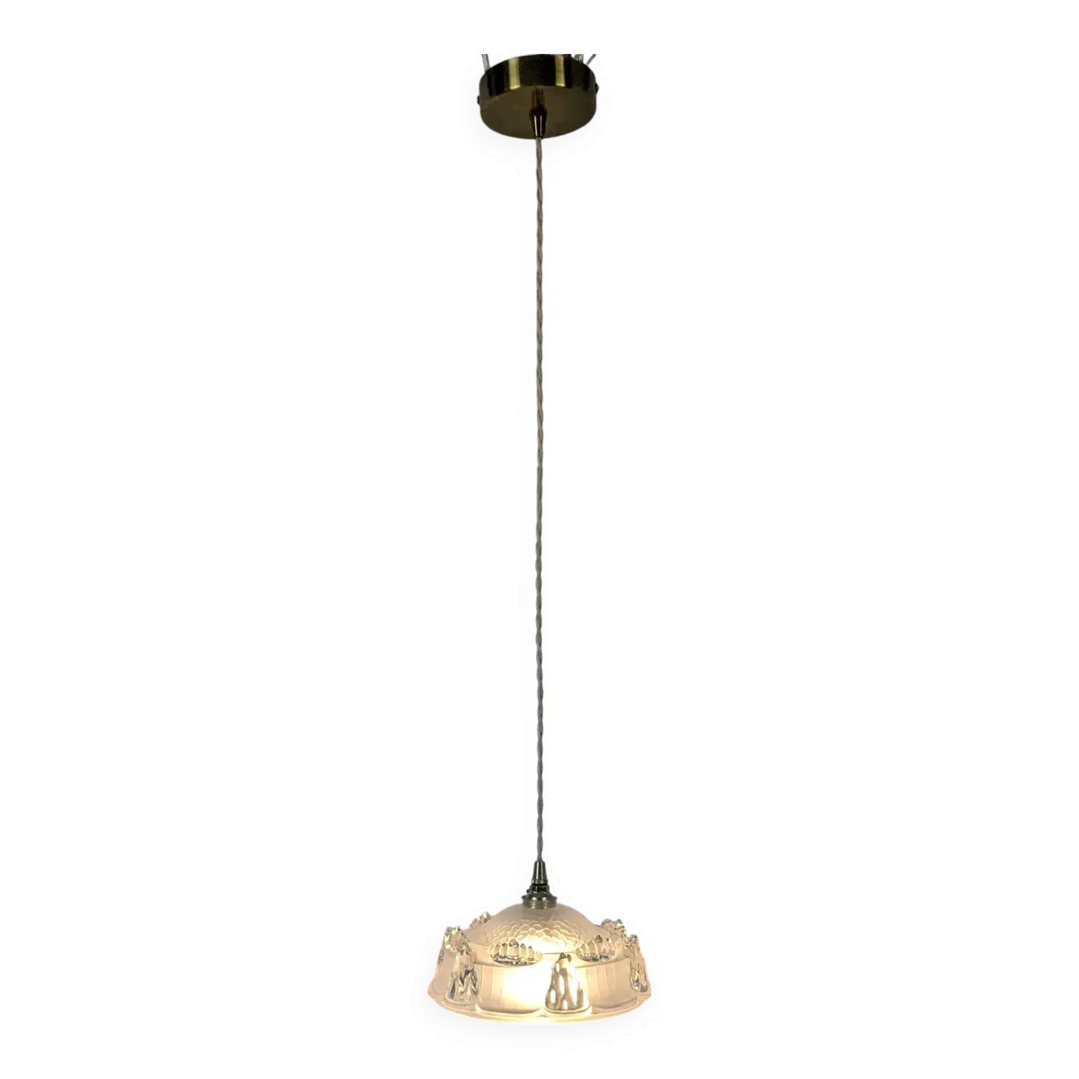 Suspension vintage en verre moulé et laiton