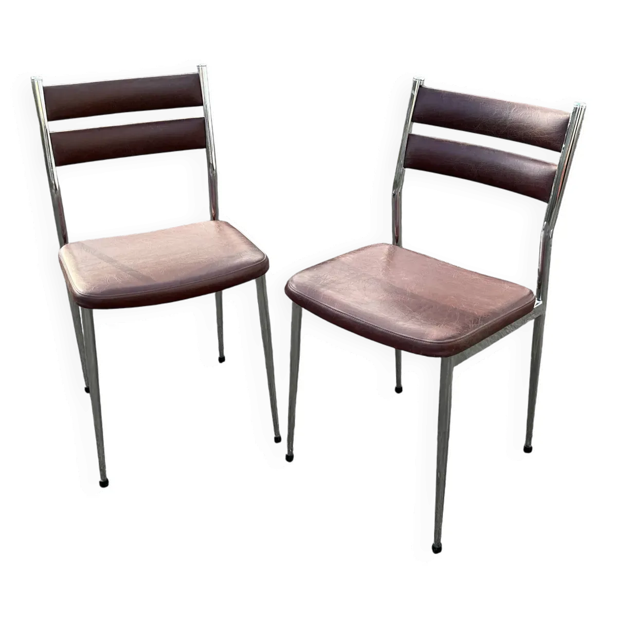 Paire de chaises rétro en métal et cuir