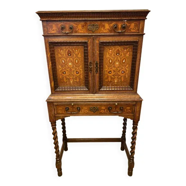 Cabinet secretaire de dame bonheur du jour chene avec marqueterie et nacre