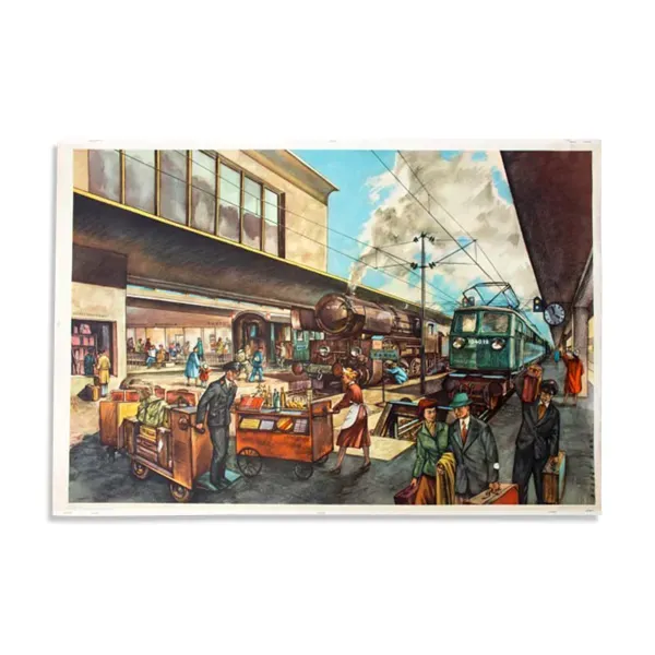Affiche mural de l’école ''gare'' par Rudolf Dirr publié par Hoffmanndruck Vienne 1956