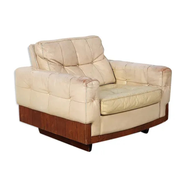 Fauteuil club vintage en palissandre et cuir