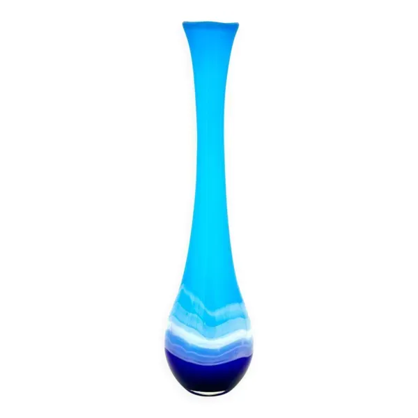 Vase Sculptural ''Goccia'' 43cm - Verre de Murano Soufflé - Bleu & Latti