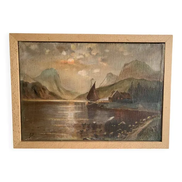 Ecole française du 19e siècle, peinture à l'huile signée, marine encadrée