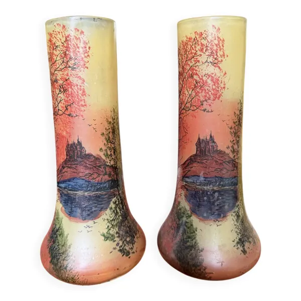 Paire de vases en verre satiné - art nouveau